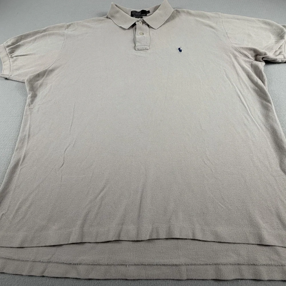 Polo Ralph Lauren Polo Shirt Mens XL Beige Tan Blue Pony Logo SS Classic Fit